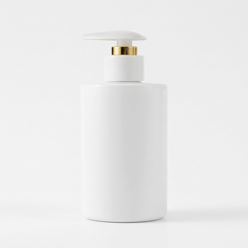 Unbranded white honey body lotion bottle with gold accent on white