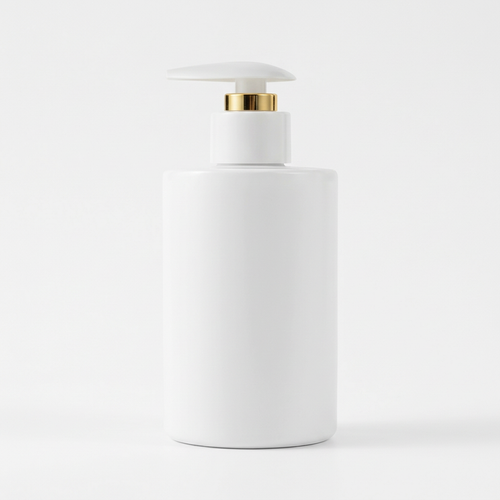 Unbranded white honey body lotion bottle with gold accent on white