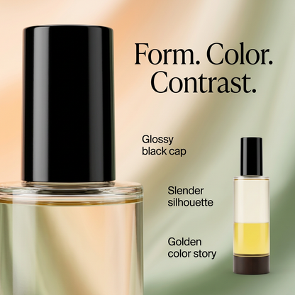 Black cap and cylindrical bottle design close-up