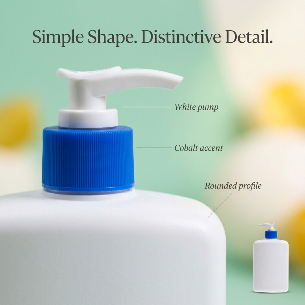 Body lotion white pump and cobalt collar close-up