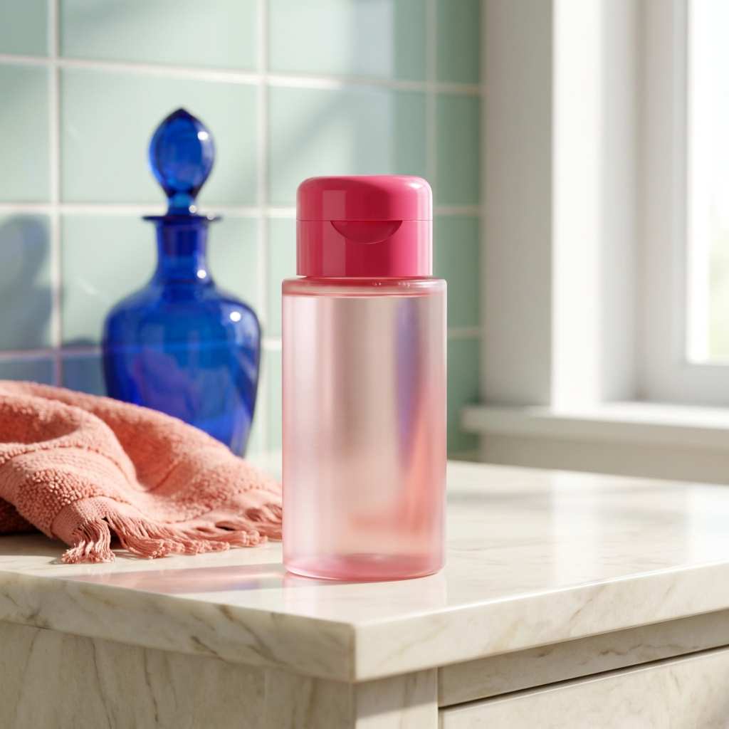 Underarm toner on an ivory bathroom vanity