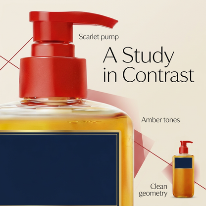 Red pump and rounded bottle shoulder close-up