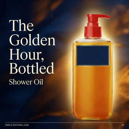 The Golden Hour Bottled shower oil editorial
