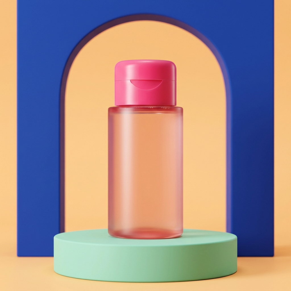 Pink underarm toner on mint pedestal with cobalt and apricot accents