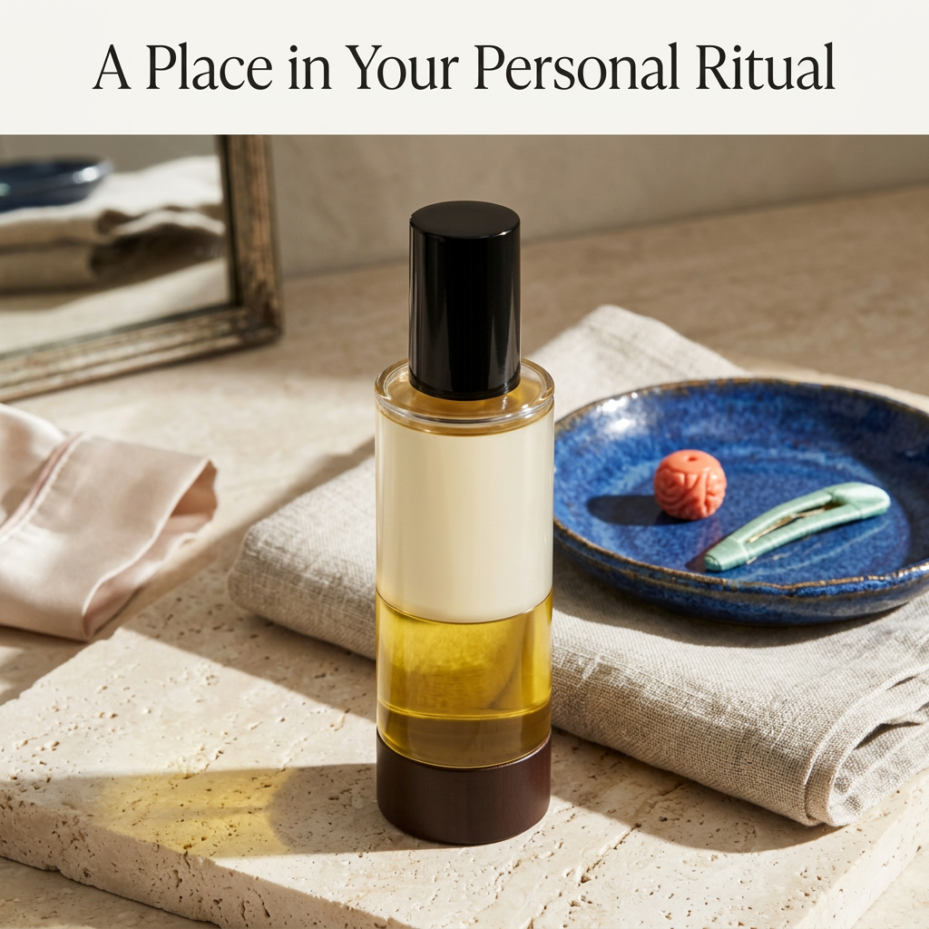 Body serum oil in a sunlit personal care setting